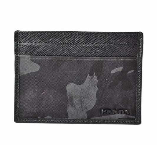 Prada Card Case Business Card Holder Men's Prada 2m1149 Camofula Black Dark Blue