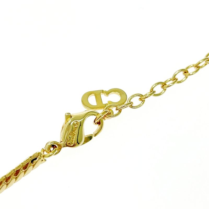 Christian Dior GP Rhinestone Colored Stone CD Logo Necklace Gold Blue 483543