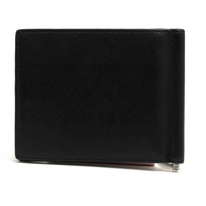 Prada Wallet Men Wallet Leather Genuine Black 2mn077 Saffiano Bicolo Money Clip
