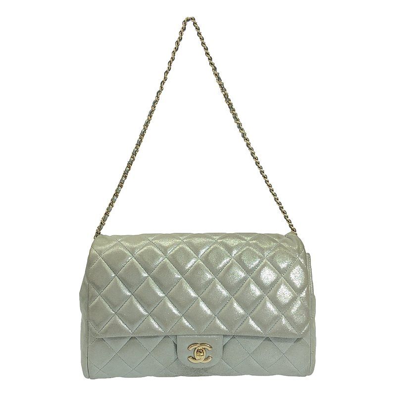 Chanel - Matelasse Metallic Leather Flap Chain Shoulder Bag - Silver - Women