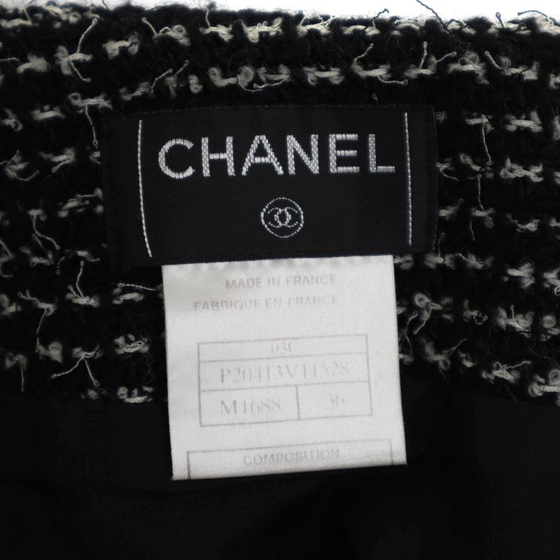 Chanel 2003c Tweed Wool Tight Skirt P20413v11528 Black White 36