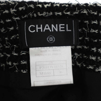 Chanel 2003c Tweed Wool Tight Skirt P20413v11528 Black White 36