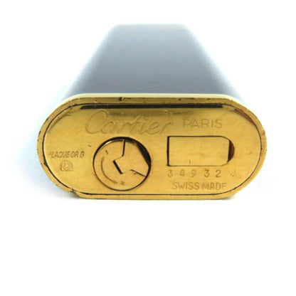 Cartier Lacquer Oval Logoed Gas Lighter Smoking Goods Navy Gold