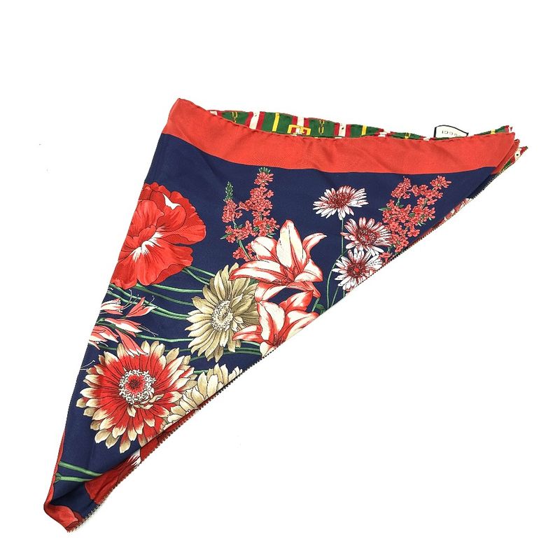 Gucci Scarf Floral All Over Flora Flowers Triangle Silk Multicolor