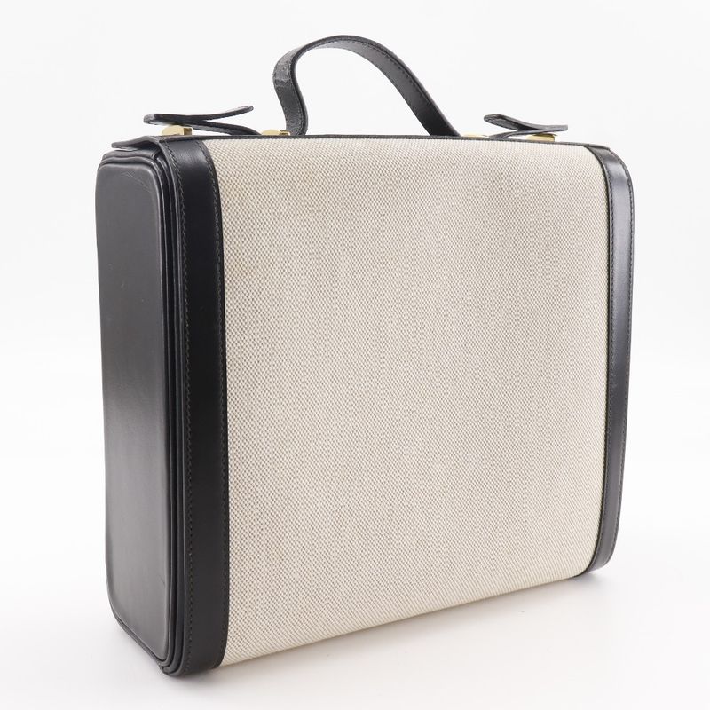Hermes Vanity Travel Case Vintage Calf Black/beige 0X Unisex Handbag