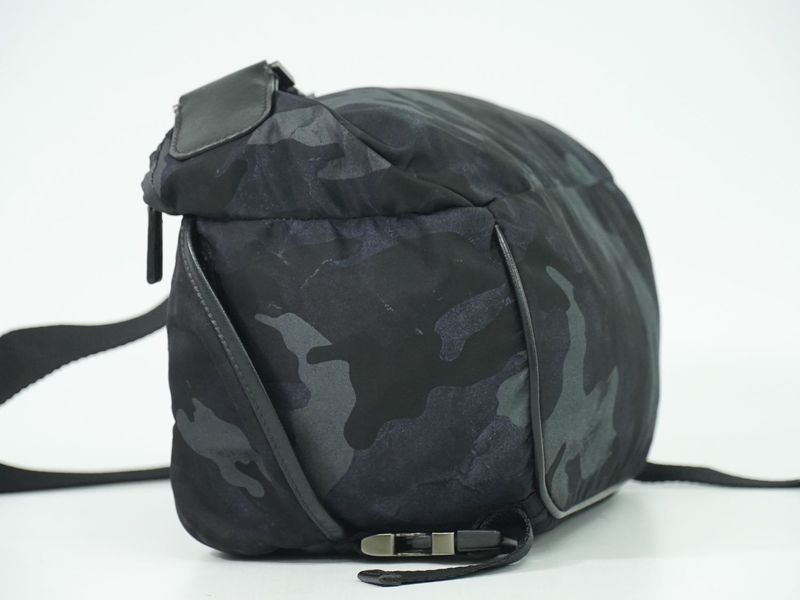 Authentic Prada Camouflage Pattern Messenger Bag Nylon Black Gray Navy Bag
