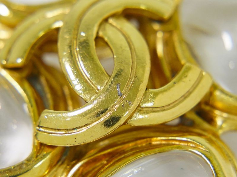 Authentic Chanel Coco Mark Gripore Clear Stone Brooch GP Gold Plated Coco Mark