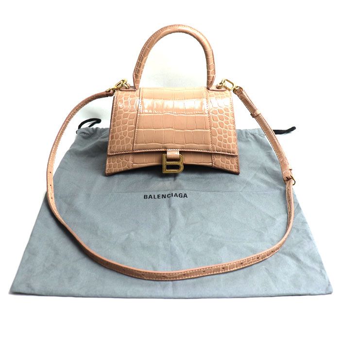 Balenciaga Hourglass Small Shape Push 2way Shoulder Bag Pink Beige 593546