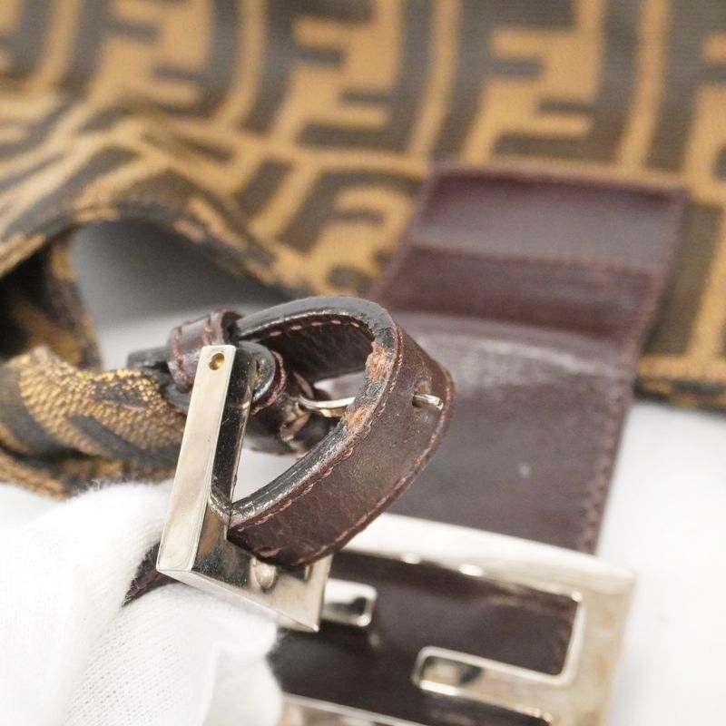 Fendi Handbag Zucca Nylon Canvas Brown Silver Hardware Women