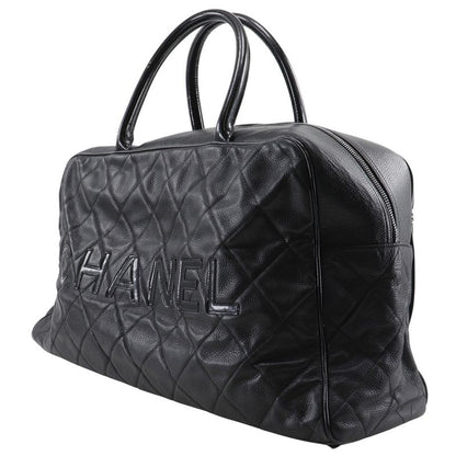 Chanel Matelasse Logo Caviar Skin And Enamel Black Women's Boston Bag