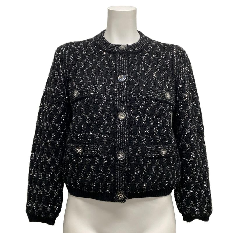 Chanel Cardigan Size 36 S Women - P71576 Black And Silver Cashmere