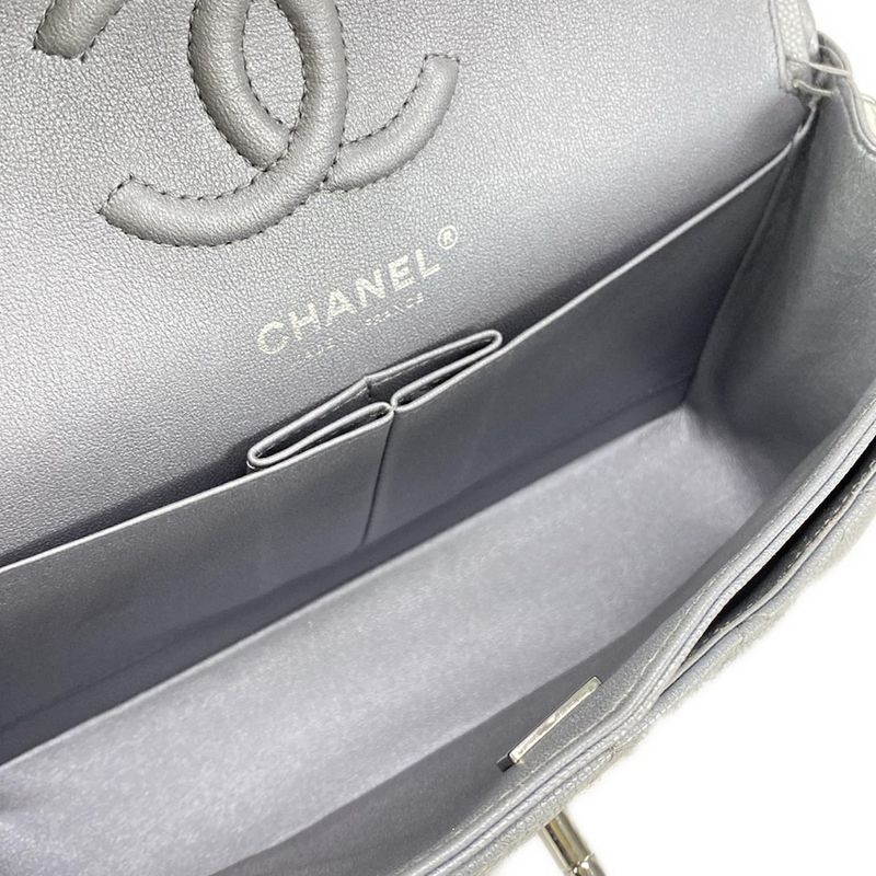 Chanel Shoulder Bag Double Flap Matelasse A01113 Metallic Gray Metal Serial