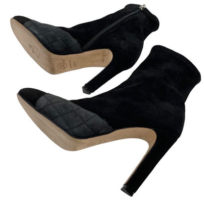 Chanel Boots Short Boots Shoes Suede Black Gray Black Here Mark Matelasse