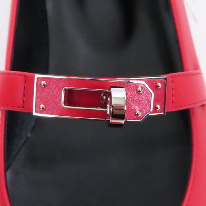 Hermes 25SS 251001z Ballet Shoes Kelly Rouge Vif Kelly Pointed Toe Leather Flat