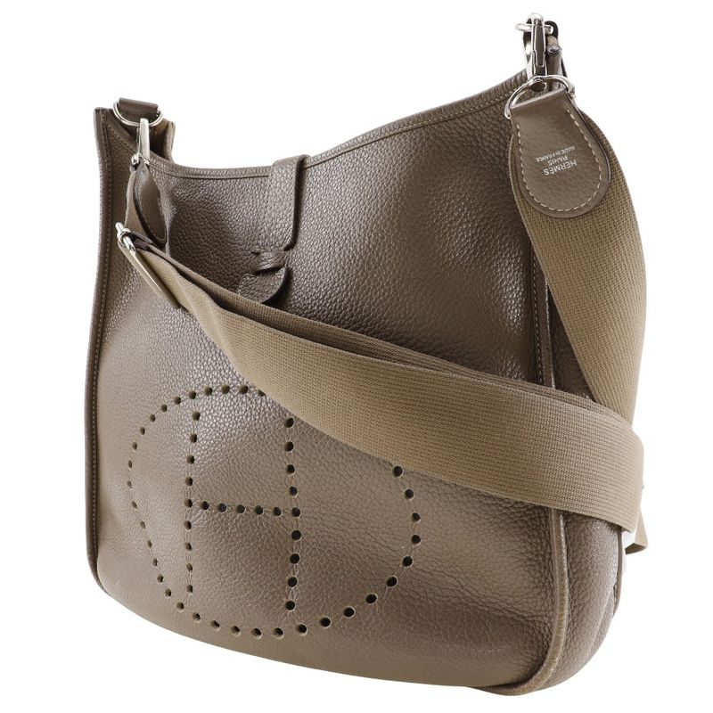 Hermes Evelyn 3 GM Taurillon Clemence Etoupe Silver Hardware □Q Ladies Shoulder