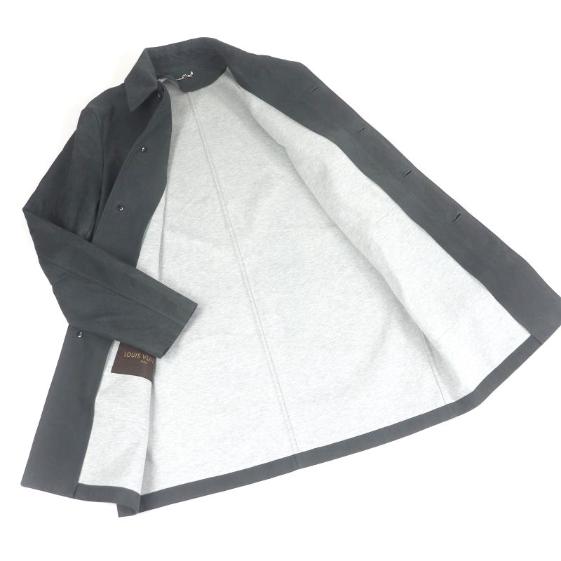 Louis Vuitton Sheepskin Fly Front Suede Leather Stencil Collar Coat Gray 46