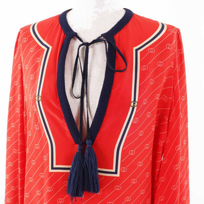 Gucci 661958 100% Silk GG Diagonal Flared Sleeve Tunic Dress With Fringe