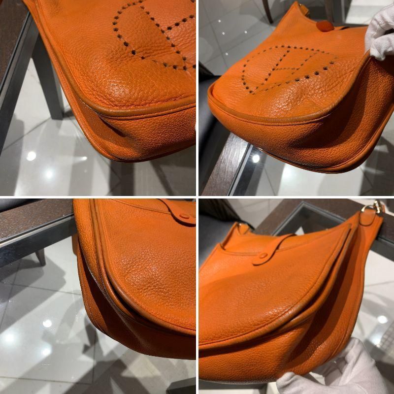 Authentic Hermes Evelyn GM Shoulder Bag Orange Brown