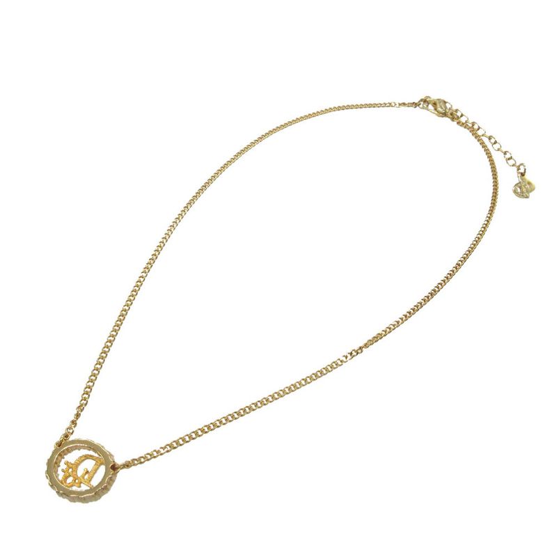 Christian Dior Vintage Logo Oval Necklace Metal Gold 0290 Christian Dior