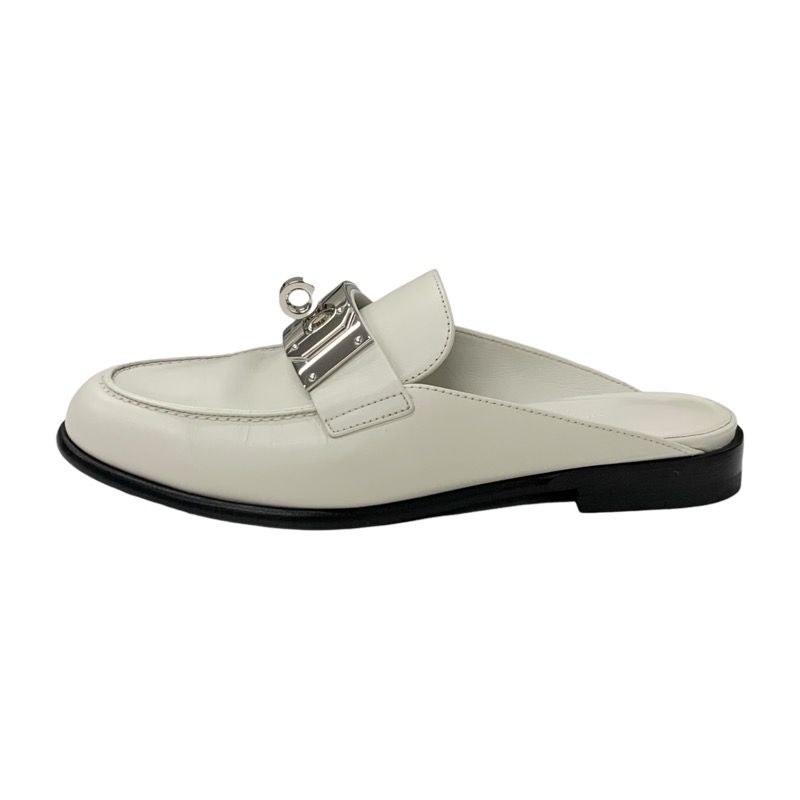 Hermes Jota Flat Shoes Leather Ivory Silver Kelly Hardware Mule Slipper Sandals