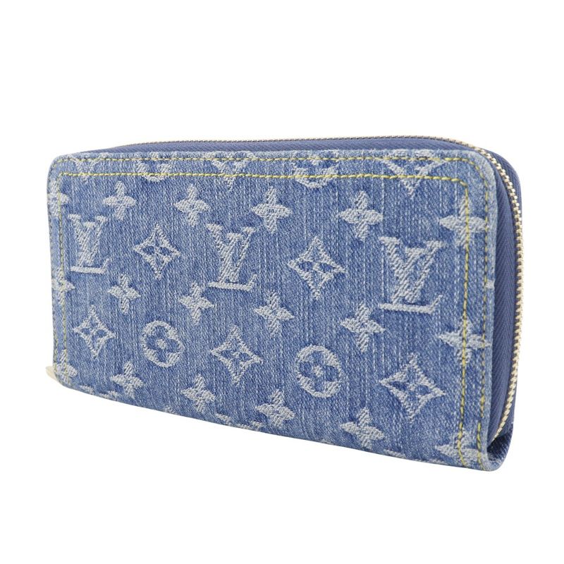 Louis Vuitton Zippy Wallet M82958 Monogram Denim Blue Unisex Long Wallet