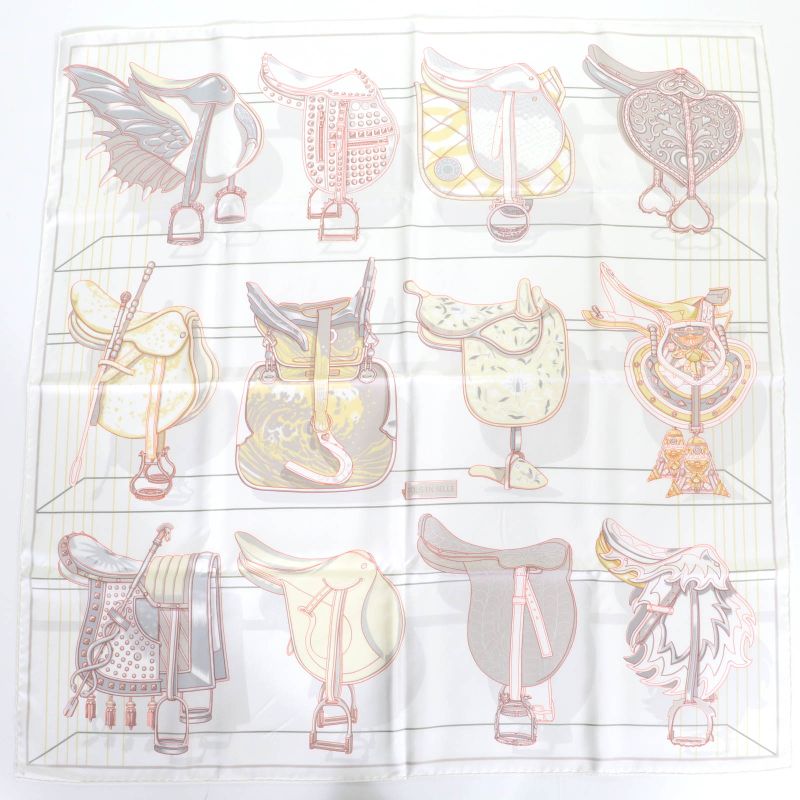 Hermes 2025 Carre Geant Carre 90 All In The Saddle 100% Silk White/jeanne