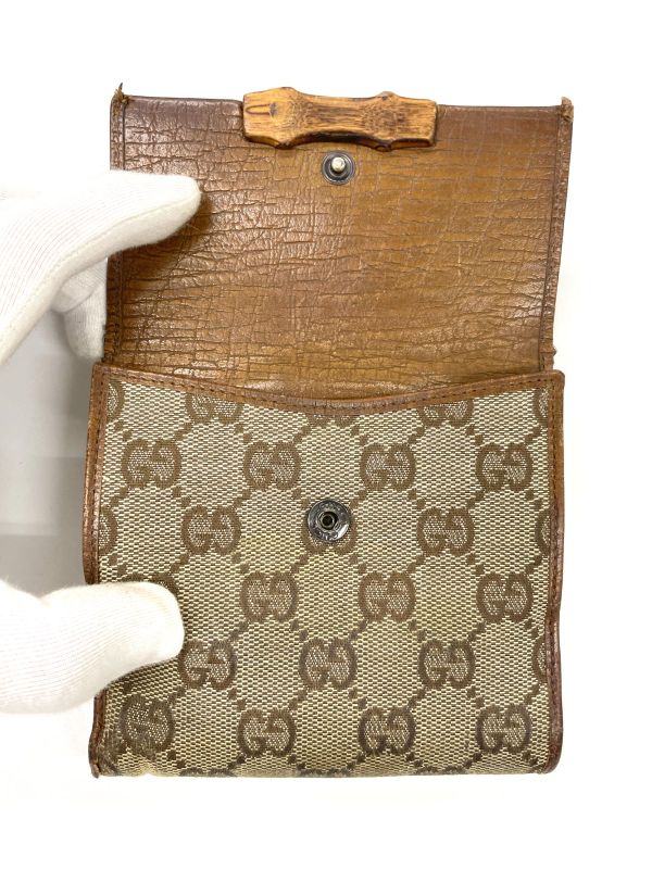 Gucci GG Canvas Leather Compact Wallet Bifold Wallet Bamboo 112521 Beige Made
