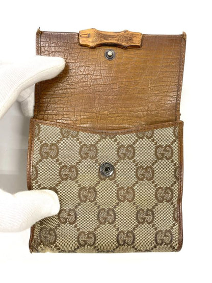Gucci GG Canvas Leather Compact Wallet Bifold Wallet Bamboo 112521 Beige Made