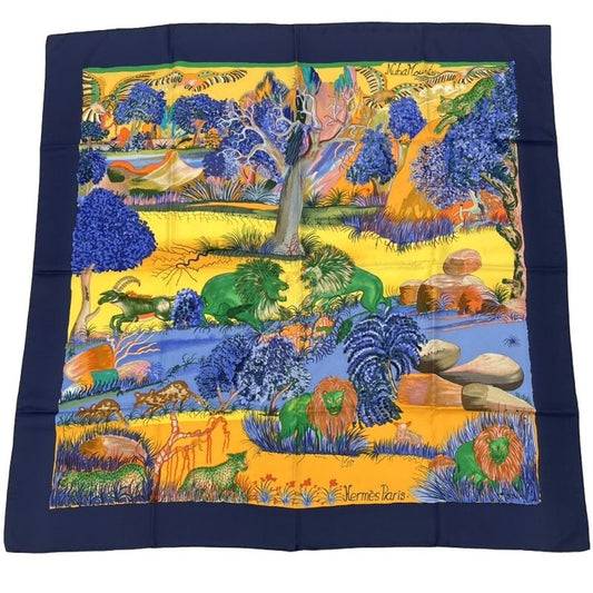 Hermes Carre 90 Scarf Nuba Mountain Nuba Mountain Navy 100% Silk