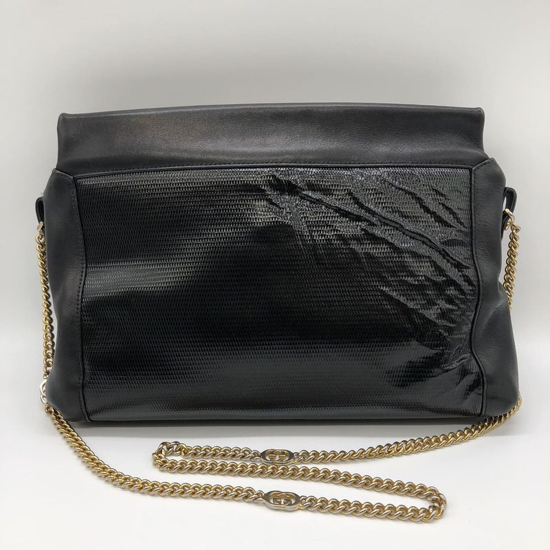 Gucci 004 109 Shoulder Bag Chain Shoulder Leather Black Women Men Vintage