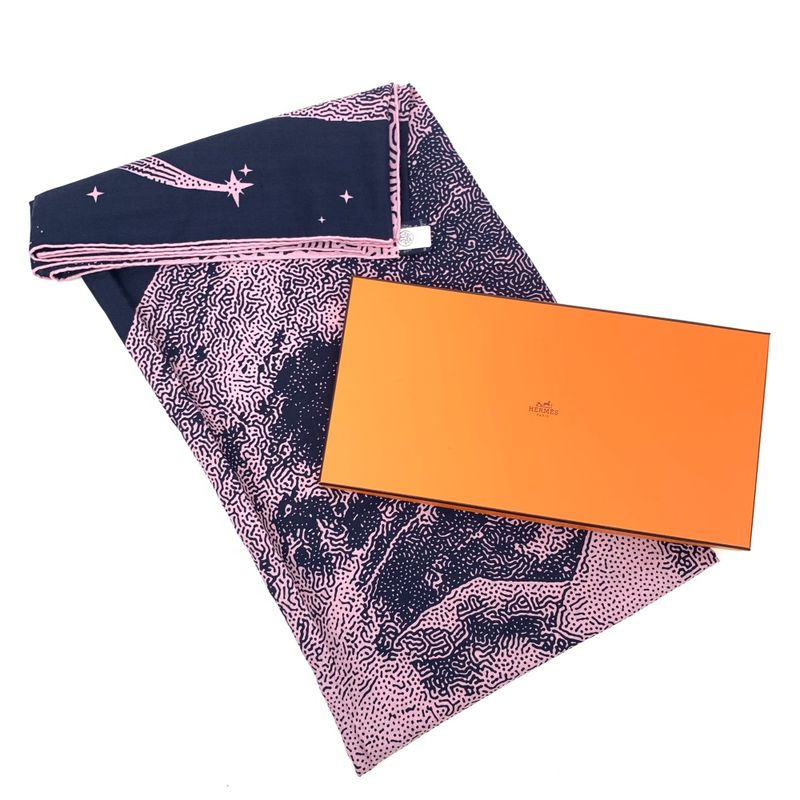 Hermes Carre Geant Carre 140 Clair DE LUNE Scarf Large Shawl Cashmere Silk Rose