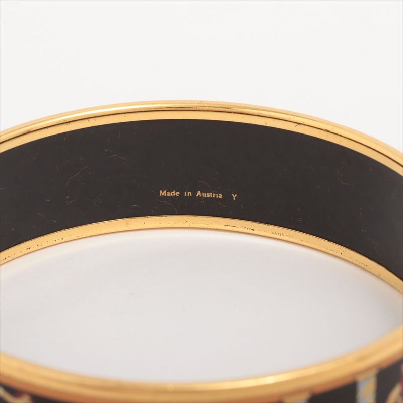 Hermes Emile GM Bangle With Elephant Pattern GP × Enamel Gold × Black Made In