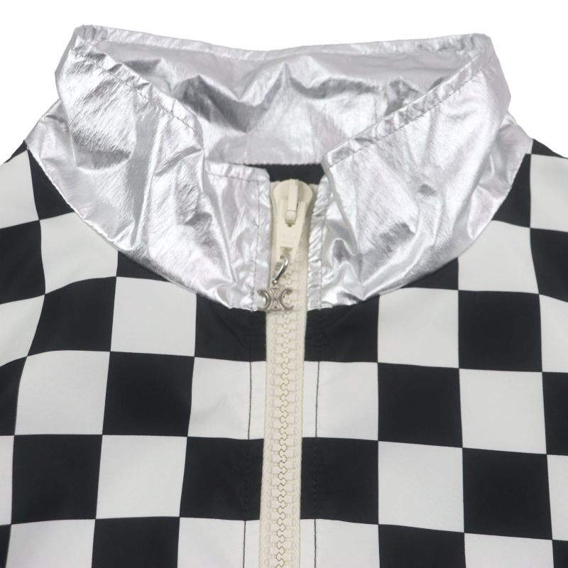  Celine 21AW 2w420819l Loose Checkerboard Boucle Logo Zip-up Blouson Silver