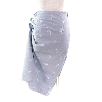 Fendi 2023 Fq7486 100% Cotton Logo Ribbon Side Slit Striped Long Skirt White