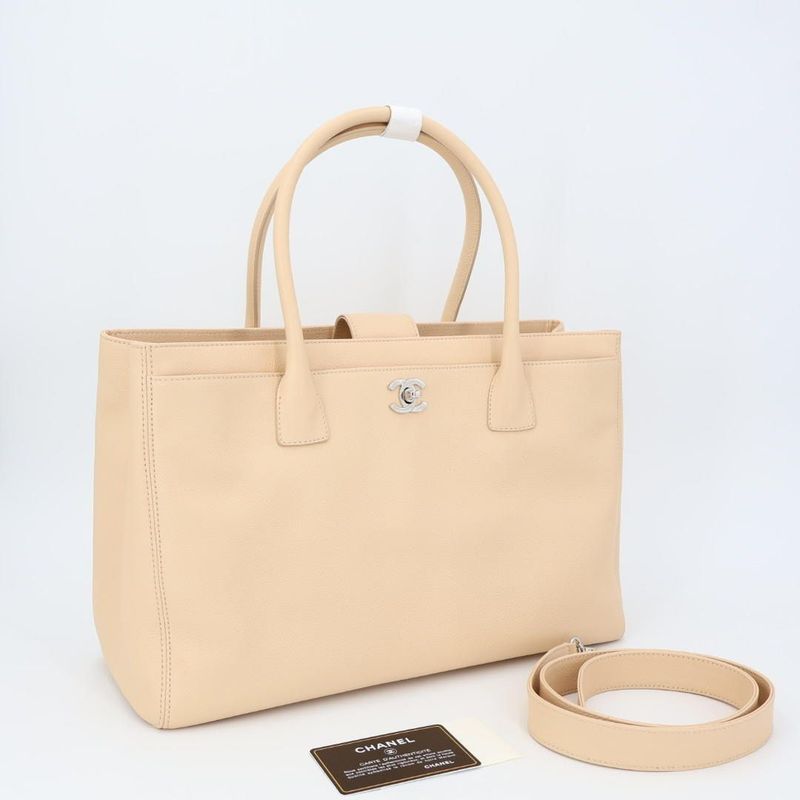 Chanel Executive Tote 2WAY Beige Gold Hardware Women's Caviar Skin Tote Bag