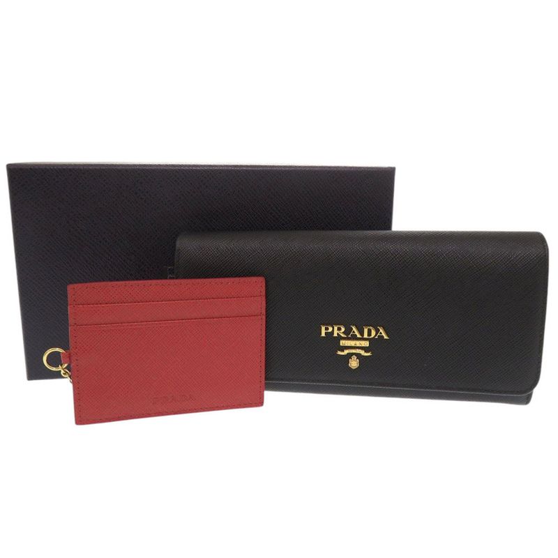 Prada Saffiano Leather Black Long Wallet Bifold Long Wallet Black 0301 Prada