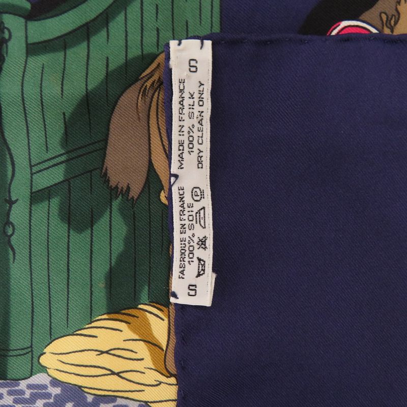Hermes Carré 90 Ecuries Stable Silk Navy Brown Navy Brown Scarf 0220 Hermes