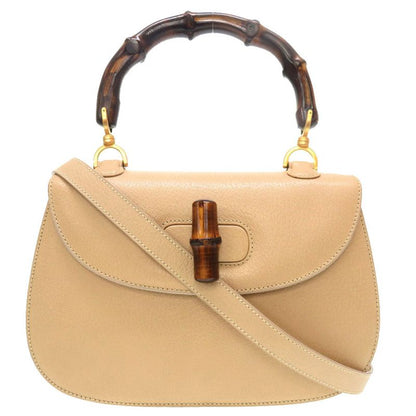 Gucci Bamboo Leather Beige Gold Hardware 2WAY Handbag Bag 0122 Gucci