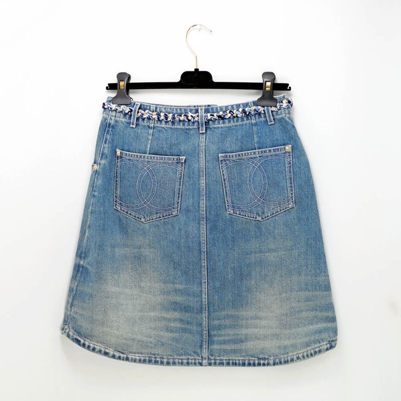 Chanel Denim Skirt P79895 Size 36 Blue Gdhardware Coco Mark Women's