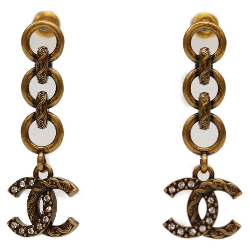 Chanel I24A Gold Swing Coco Rhinestone Earrings