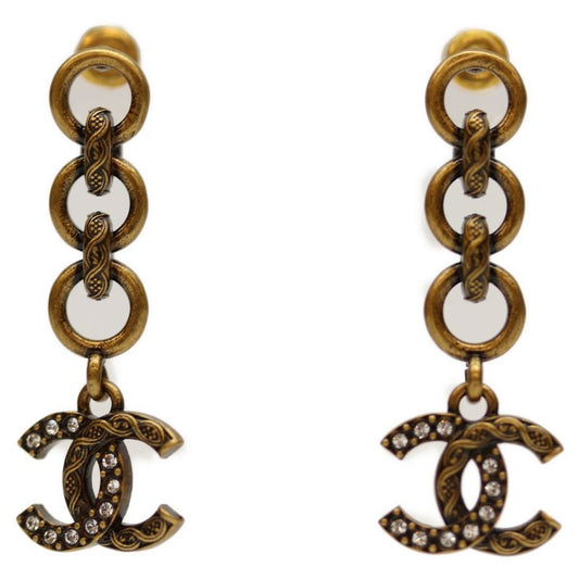 Chanel I24A Gold Swing Coco Rhinestone Earrings