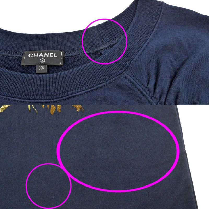 Chanel Short Sleeve Cut And Sew - P57840k07626 Size XS Coco Mark Navy -