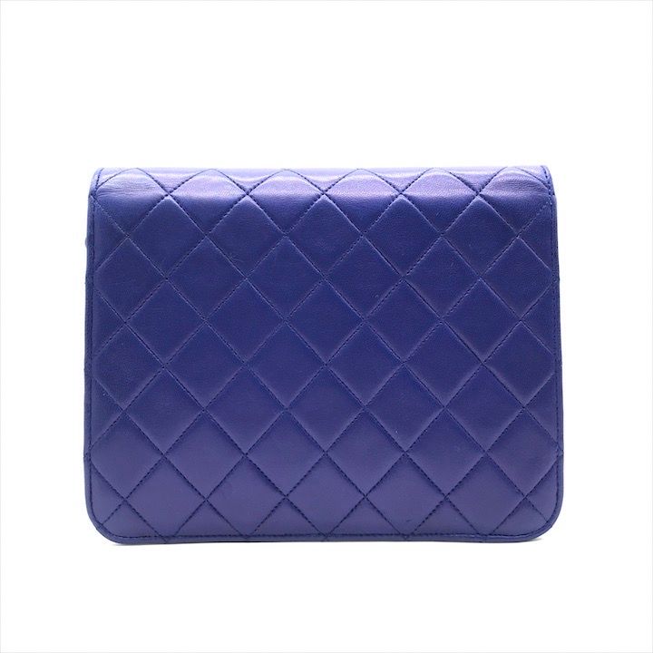 Chanel CC Logo Mini Quilted Lambskin Push Lock Chain Shoulder Bag Blue