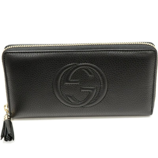 Gucci Round Zipper Long Wallet With Coin Purse Soho Interlocking G Calf Black