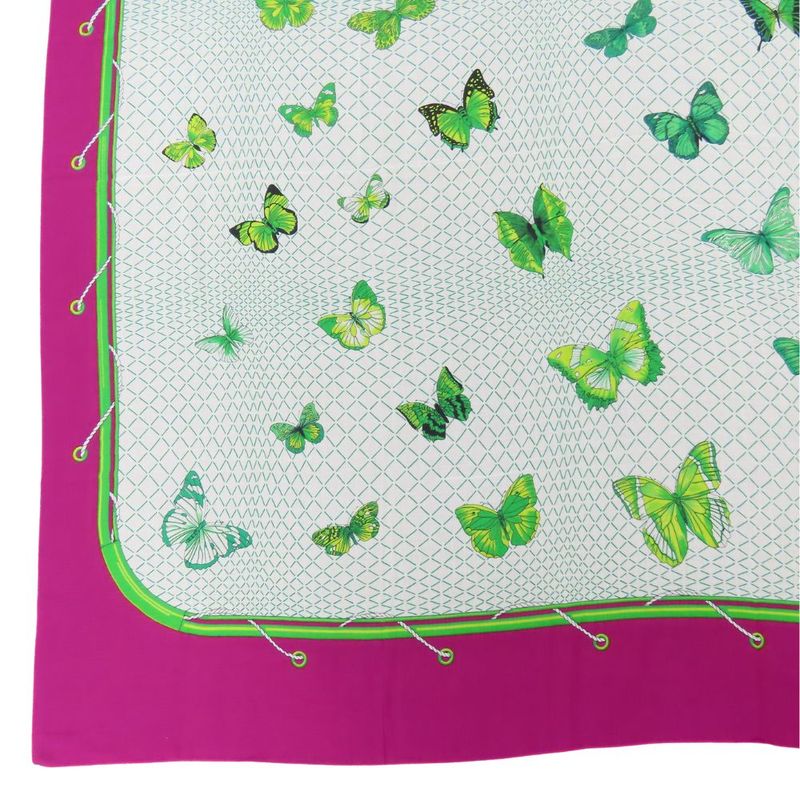 Hermes Shawl Pareo Cotton Purple White Green Butterfly Large Scarf Women Hermes