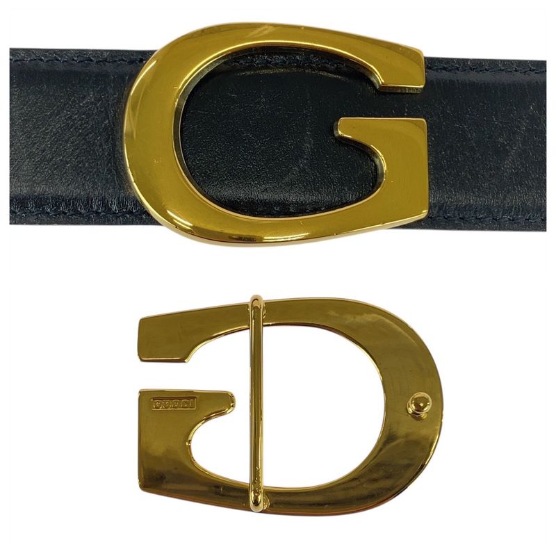 Gucci G Buckle 60cm (2362in)/24" Black Gold Hardware Leather 036 194 0956 Belt