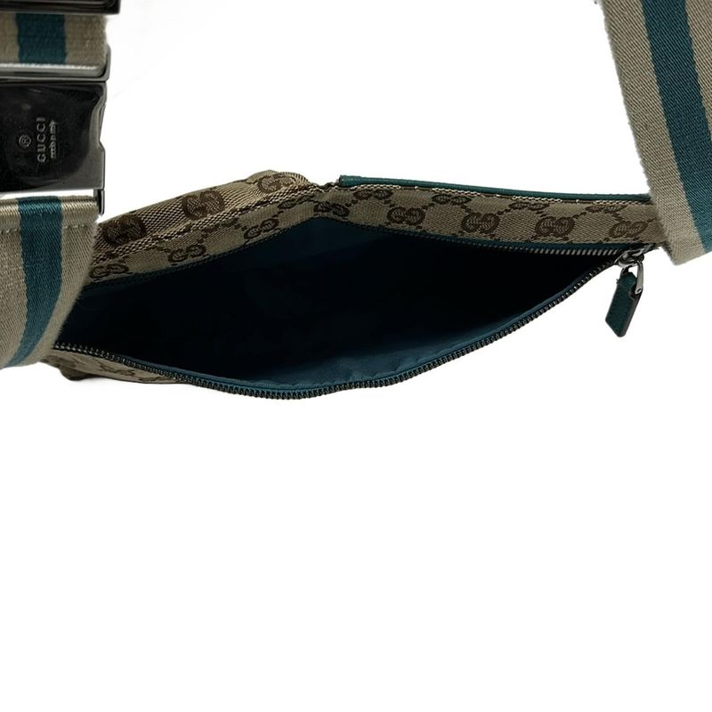 Gucci Waist Pouch GG Pattern 28566 Beige×dark Brown×blue Leather