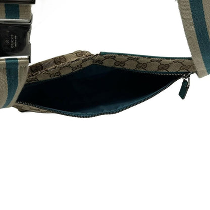 Gucci Waist Pouch GG Pattern 28566 Beige×dark Brown×blue Leather
