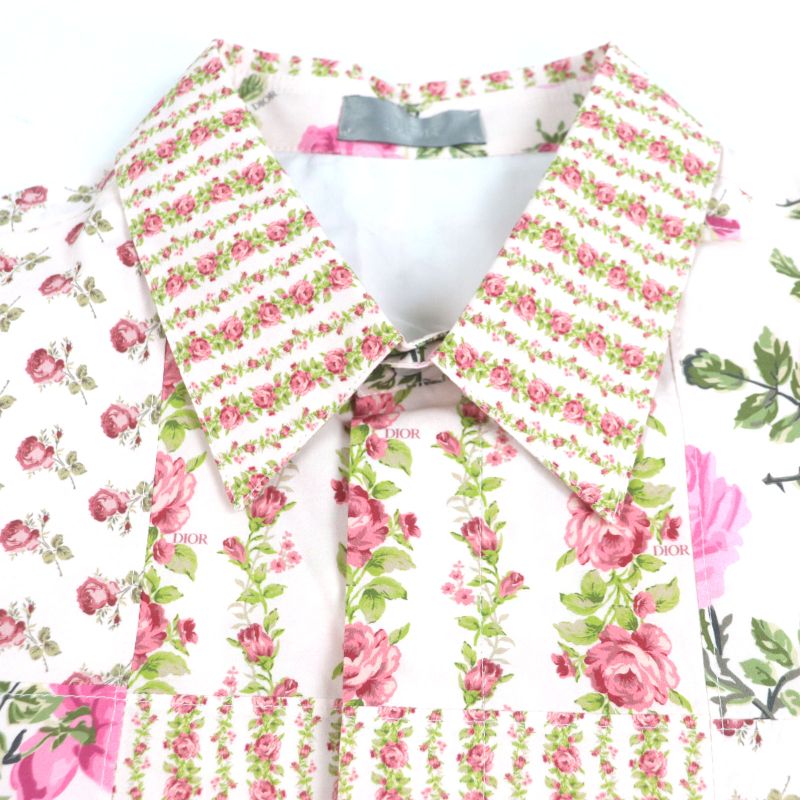  DIOR Homme 293c517a5679 100% Cotton Floral Print Short Sleeve Pink 38 Made In