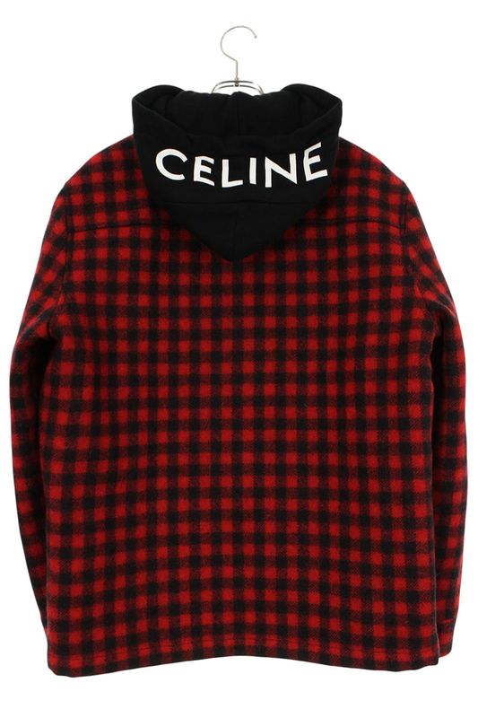 Celine 2w68a000o Checked Hooded Wool Shirt Blouson Men's 46